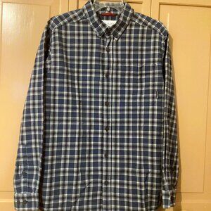 Columbis Long Sleeve Blue & Tan Plaid Shirt. Size Medium.